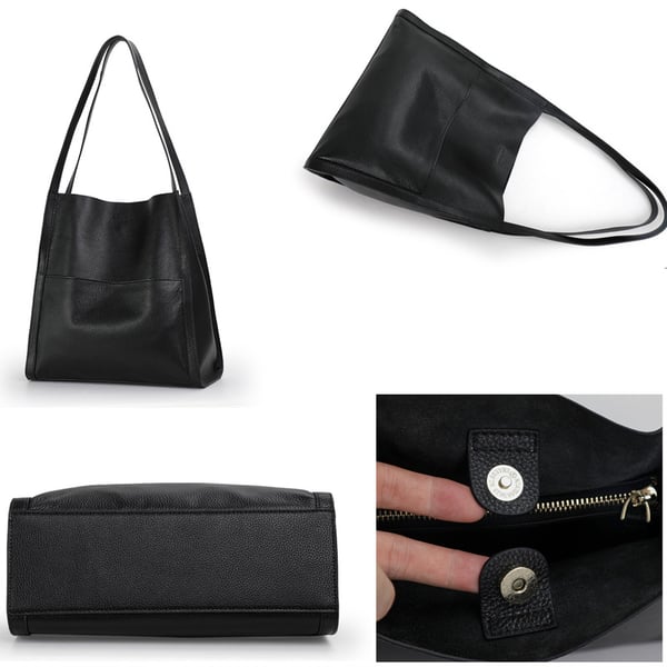 Sac à épaule unicolore en cuir véritable