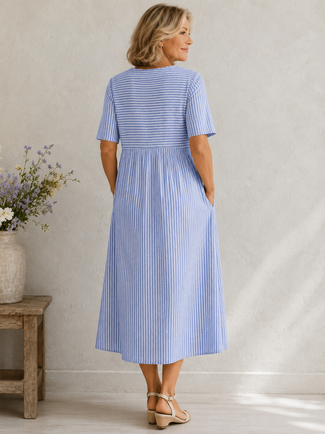 Ashley™ | Robe Midi Rayée à la Coupe Flatteuse