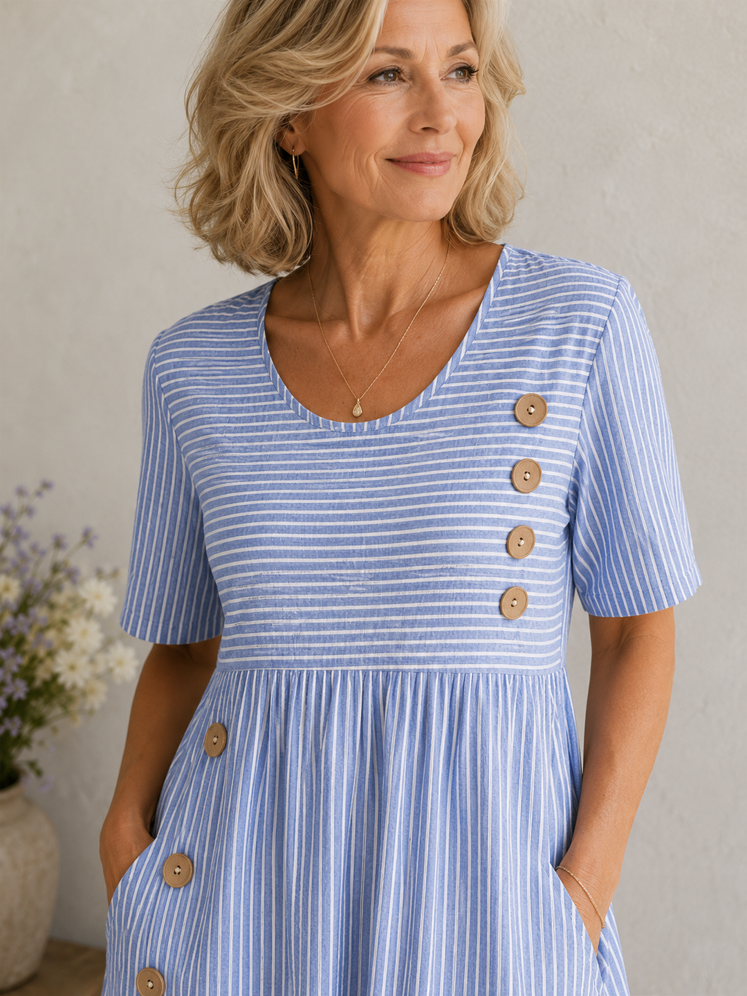 Ashley™ | Robe Midi Rayée à la Coupe Flatteuse