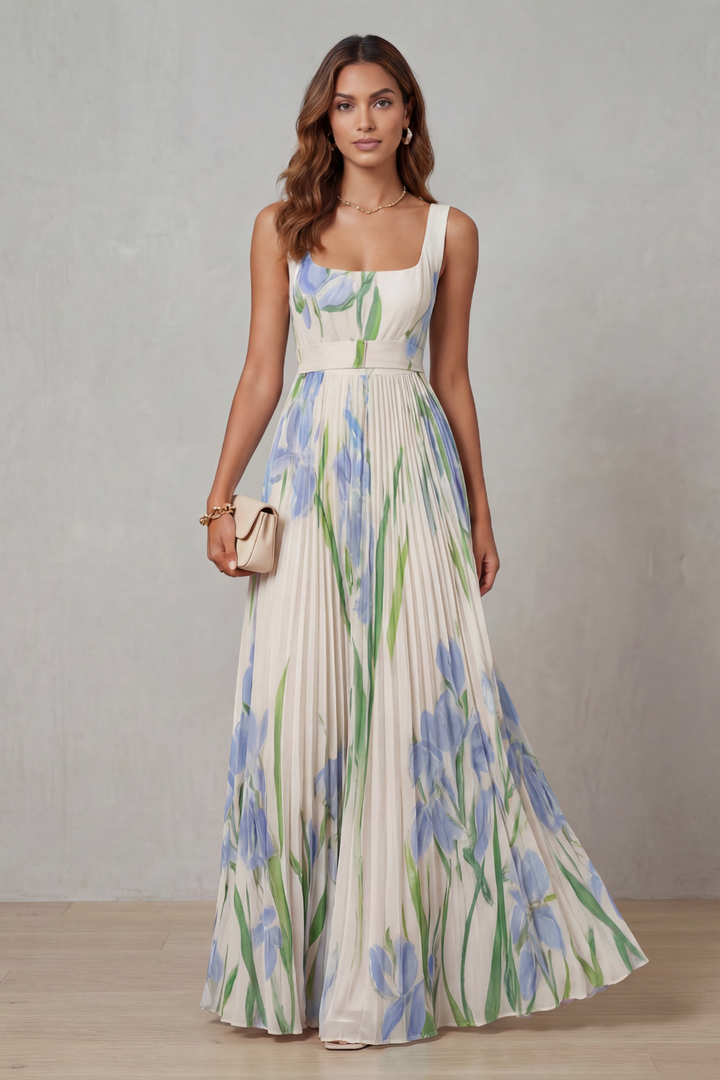 Vivienna™ | Fleurs aquarelle | Robe maxi plissée